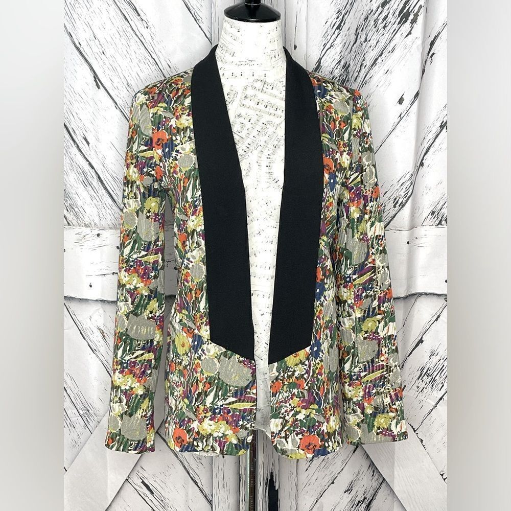 Petticoat Alley Floral Metallic Tuxedo Lapel Jacket S